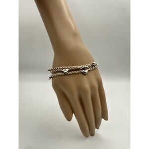 Sterling Silver & Heart 3 Strand Bracelet With Heart Charms